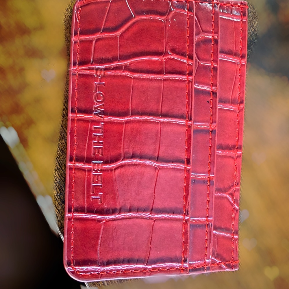 Red Croc-Embossed Card Holder b-low the belt